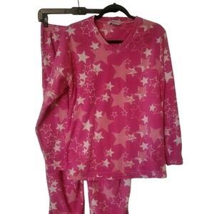 Hotel Collection Fleece‎ Pajama Set Pink Star Print Soft Cozy Size L